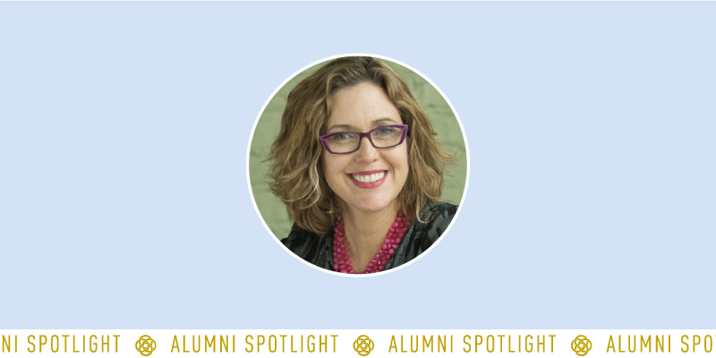 Graphic that includes a headshot of Bianka Hardin, Psy.D. and a bar at the bottom that repeats the words "Alumni Spotlight".