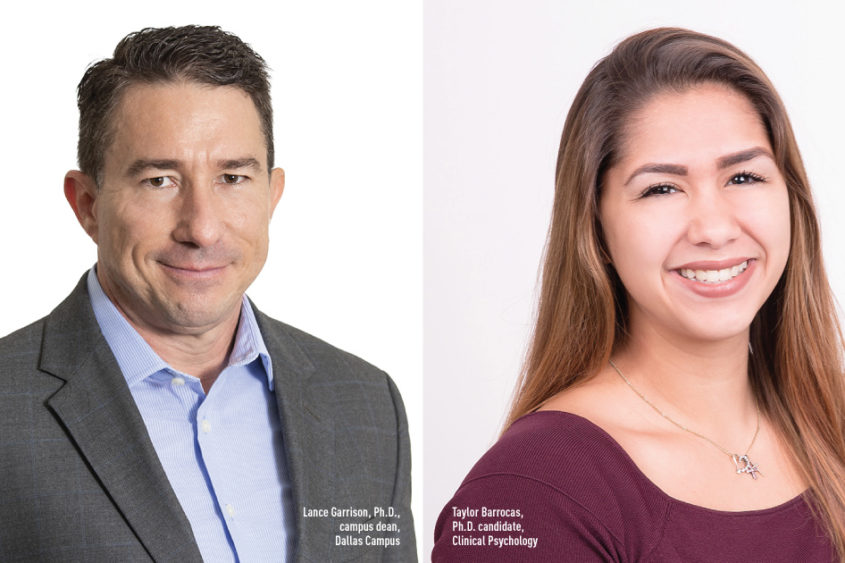 Two side-by-side images of Lance Garrison, Ph.D., and Taylor Barrocas, Ph.D. candidate at The Chicago School.
