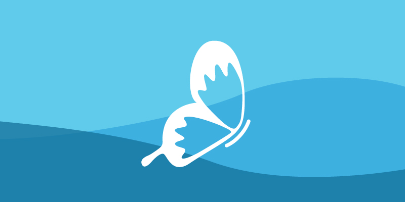 white butterfly outline against blue background
