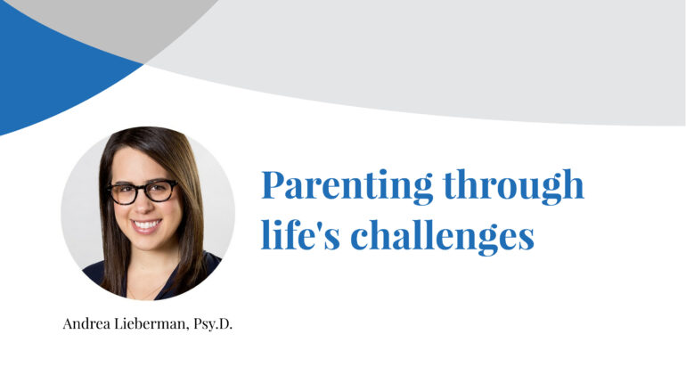 Andrea Lieberman, Psy.D., smiles in a portrait photograph inset on a banner image.