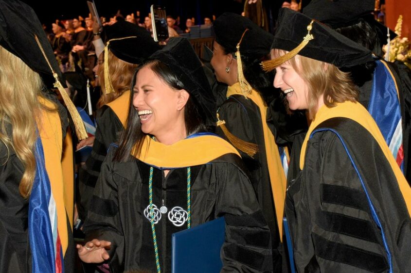 Newly minted graduates of The Chicago School celebrate at their spring 2024 commencement ceremony in Southern California.