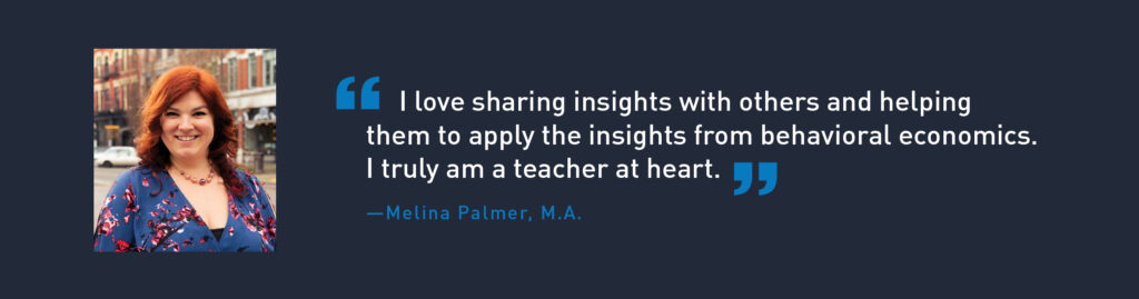 Melina Palmer and quote about her love of sharing insights with others