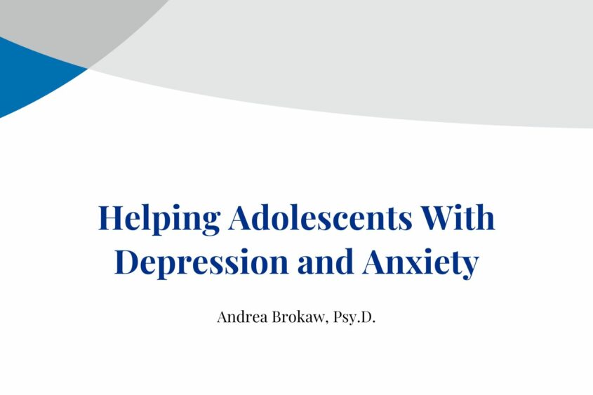 A banner image reads "Helping Adolescents With Depression and Anxiety" in blue text on a white background.