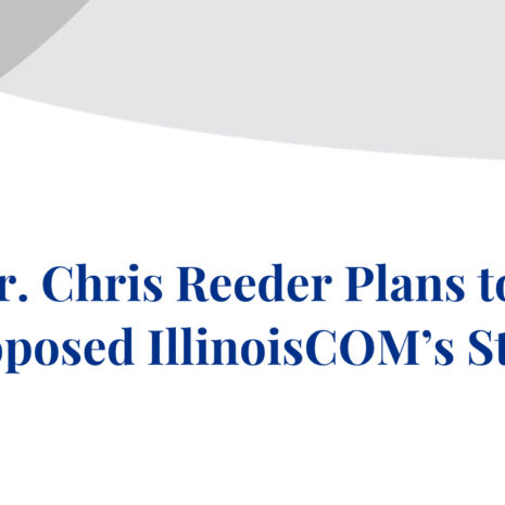 A The Chicago School-branded banner reads, "How Dr. Chris Reeder Plans to Help the Proposed IllinoisCOM’s Students."