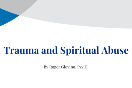 A banner with The Chicago School branding and colors bears text reading "Trauma and Spiritual Abuse."