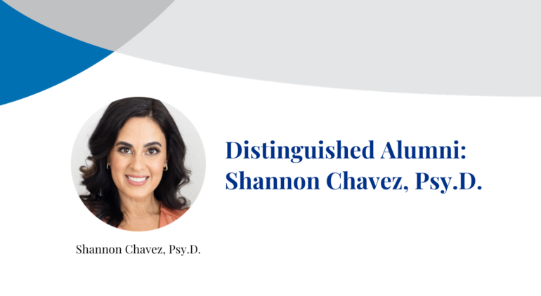 Dr. Shannon Chavez smiles at the camera in photograph inset on a banner displaying their name.