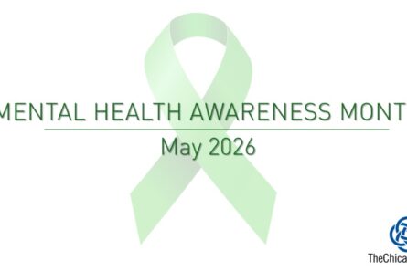 Banner with green ribbon for Mental Health Awareness Month