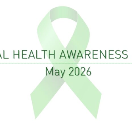 Banner with green ribbon for Mental Health Awareness Month