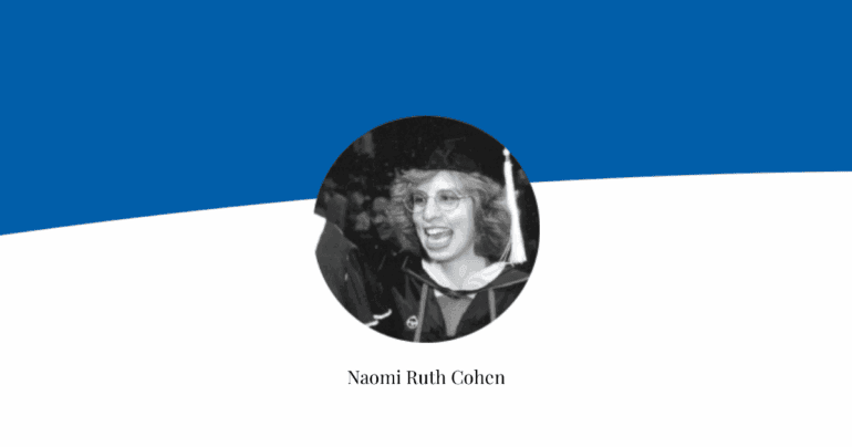 Naomi Ruth Cohen appears in a black-and-white photograph on a banner displaying The Chicago School brand colors.