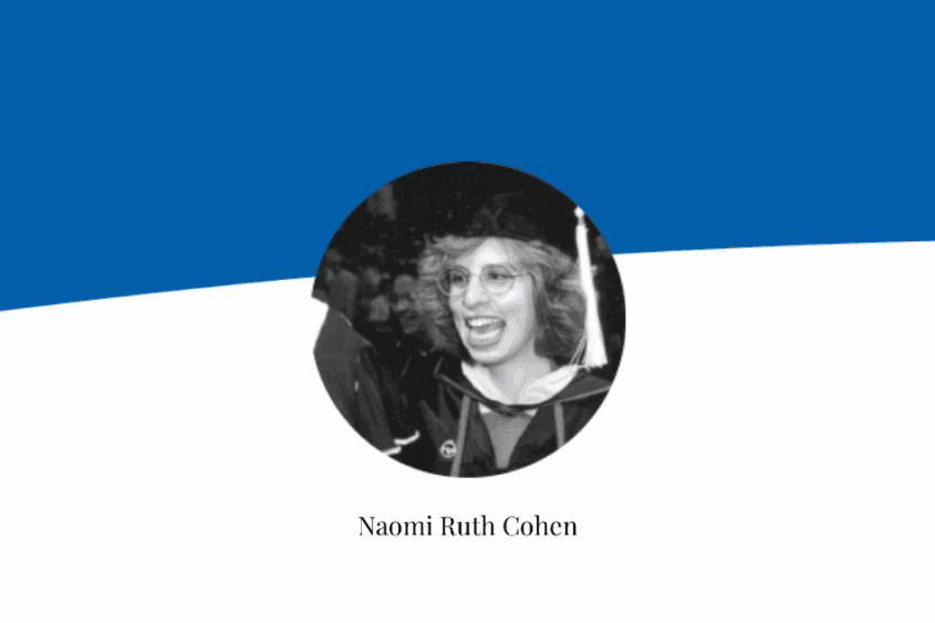 Naomi Ruth Cohen appears in a black-and-white photograph on a banner displaying The Chicago School brand colors.
