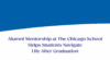 The title of the article "Alumni Mentorship at The Chicago School Helps Students Navigate Life After Graduation" appears on a banner with The Chicago School branding and colors.