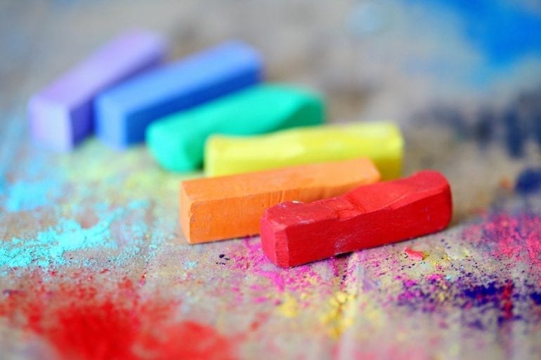 close up of colored chalk