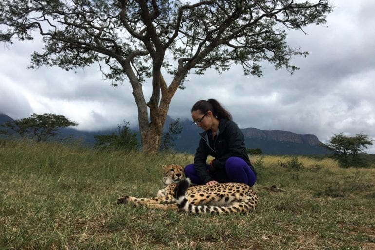 woman with cheetah