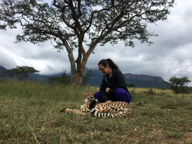woman with cheetah