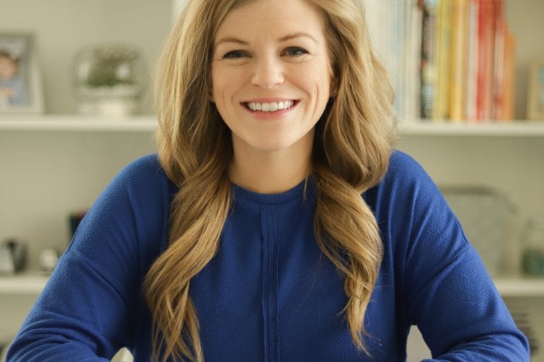 woman in blue long sleeve shirt