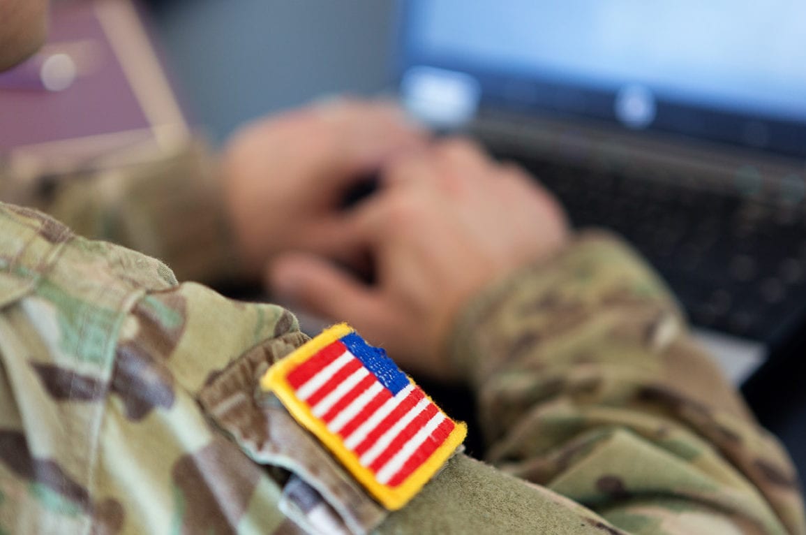american flag patch on military fatigues