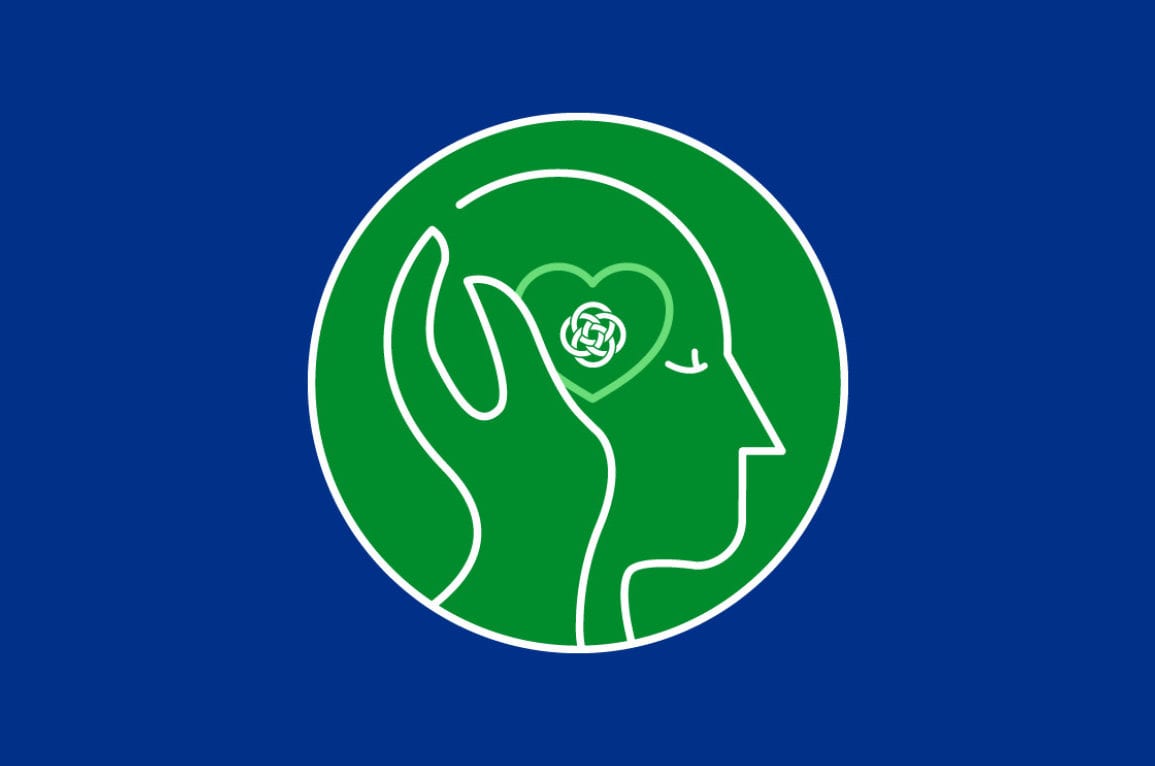 green graphic of heart in the head
