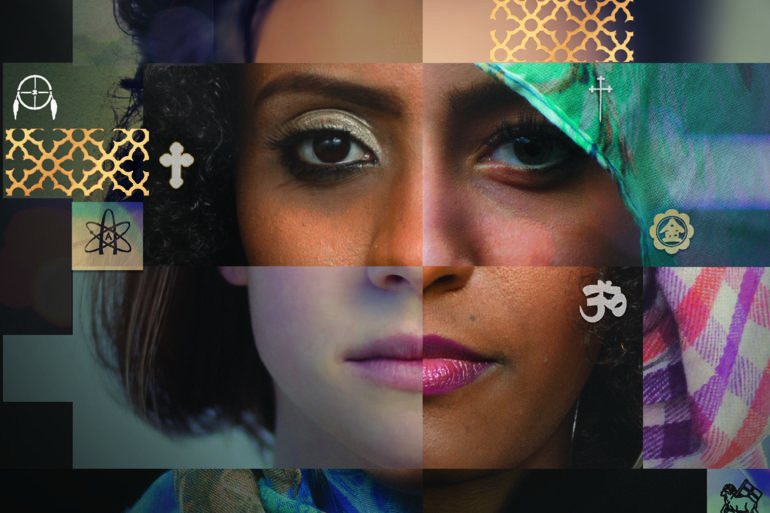 montage of squares forming a person