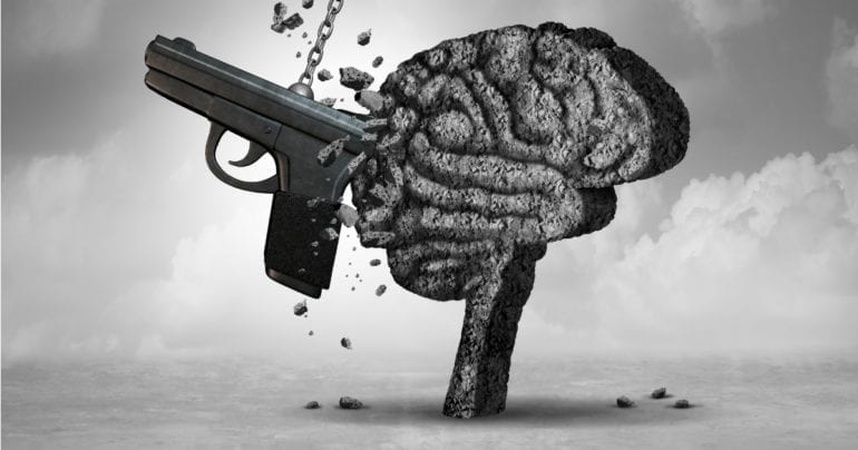 gun smashing into brain abstract