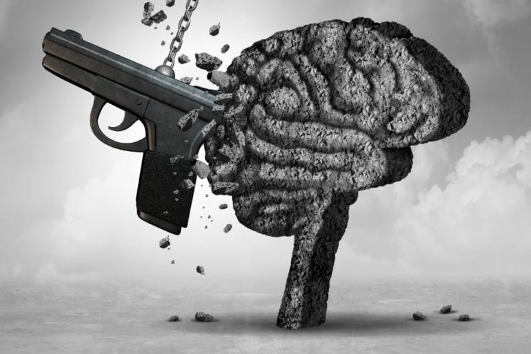 gun smashing into brain abstract