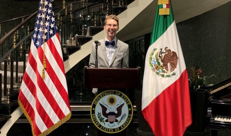 Fulbright scholar Andrew Currey at residence of U.S. Ambassador to Mexico.