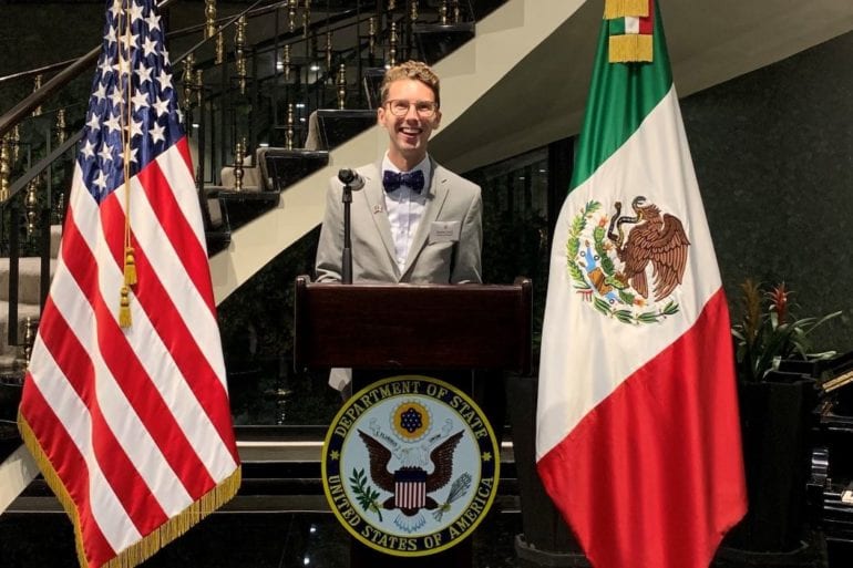 Fulbright scholar Andrew Currey at residence of U.S. Ambassador to Mexico.