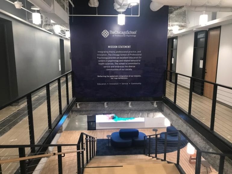 atrium of school with the mission statement