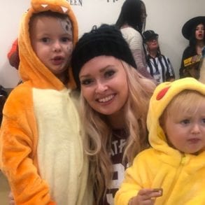 two kids in halloween costumes