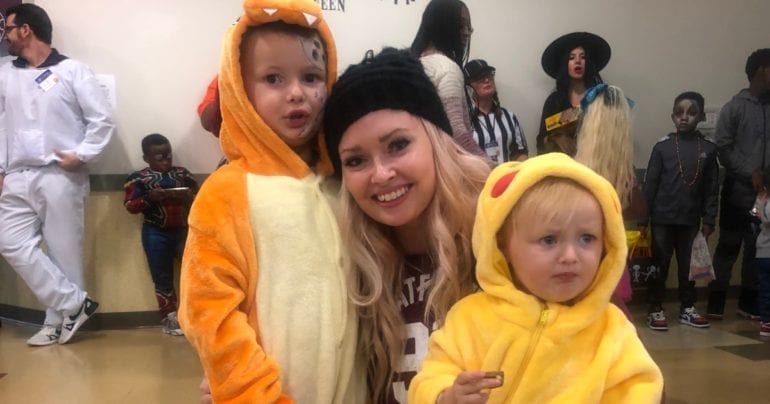 two kids in halloween costumes