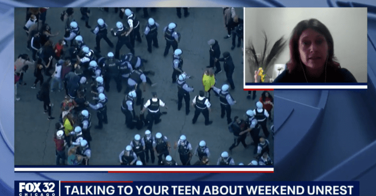 news clip with the captions: talking to your teen about weekend unrest