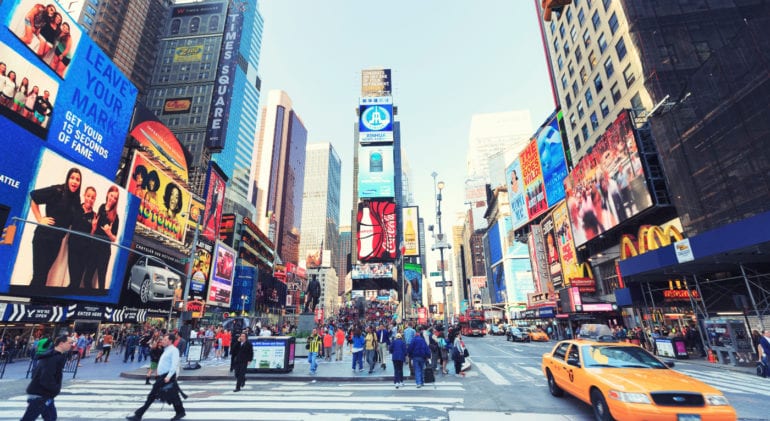 times square with people walking