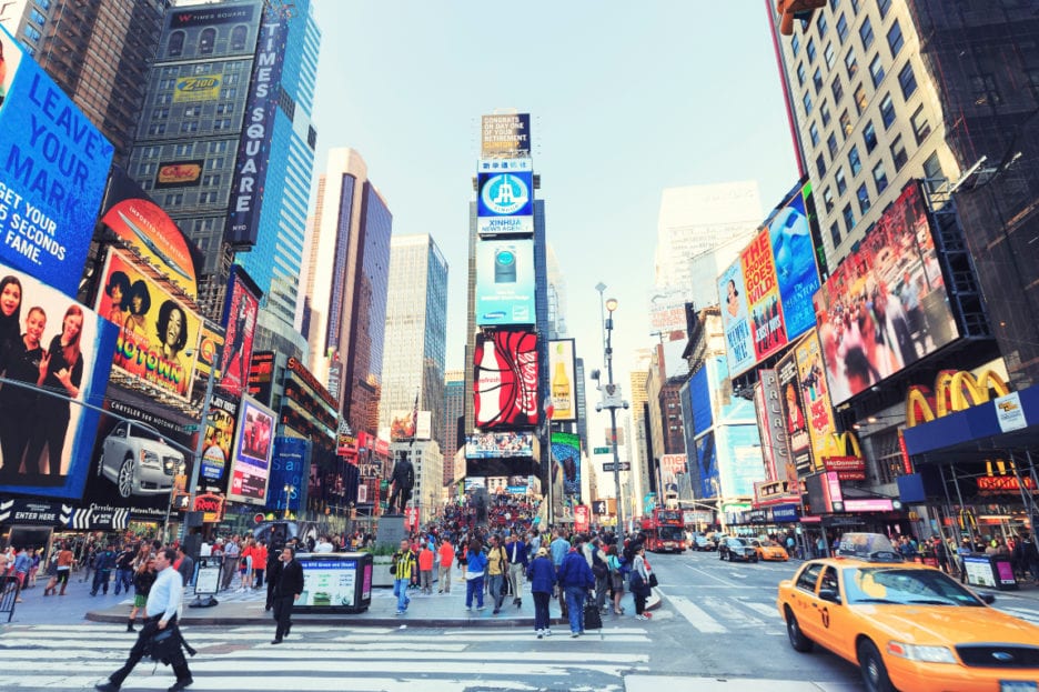 times square with people walking
