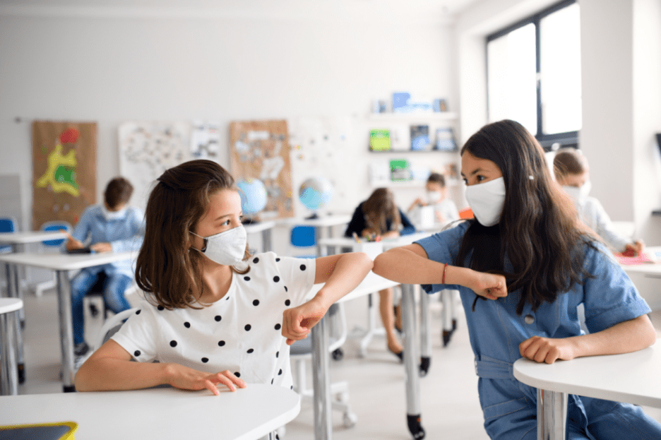 Kids in class wearing masks