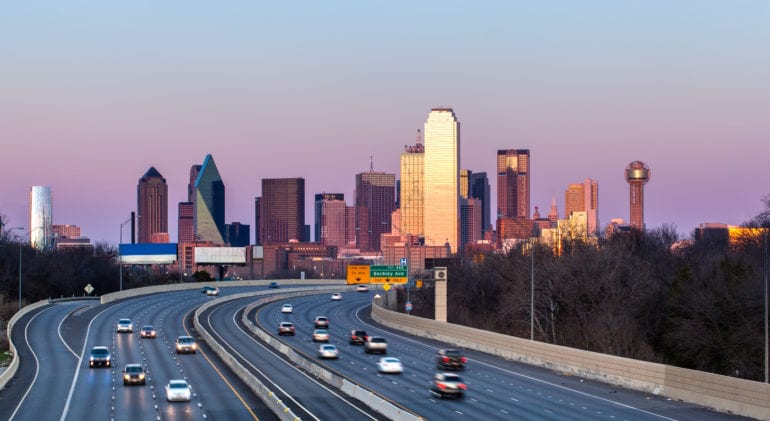 Dallas, Texas, skyline with highway