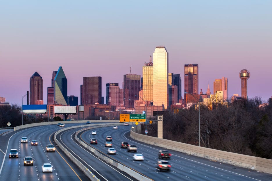 Dallas, Texas, skyline with highway